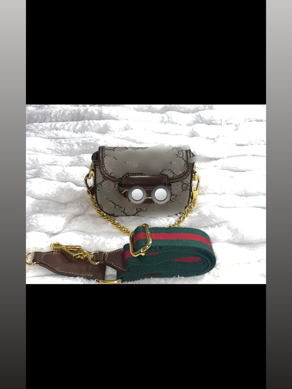 Gray Monogram Crossbody Bag with Green-Red Strap